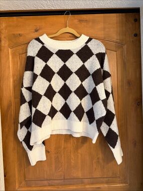 Blu Pepper Brown & Cream Argyle Crew Sweater